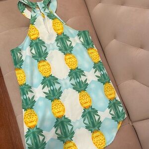 Micro mini halter pineapple shirt dress.
